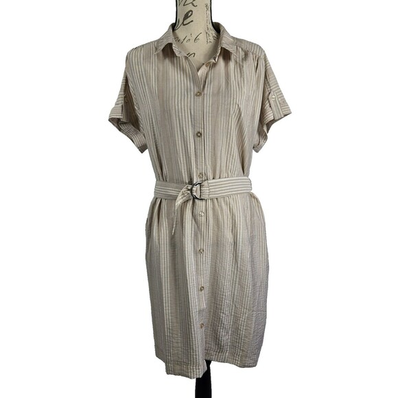 Fred & David Women's Size Medium Striped Tie Waist Button Up Shirt Dress NWT - Picture 1 of 10